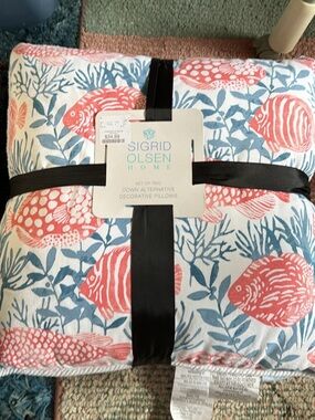 Sigrid Olsen Coral Fish & Blue Botanical Decorative Down Alternative Throw Pillo